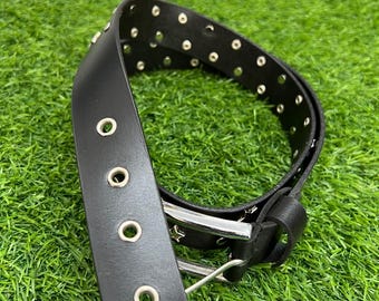Black Leather Belt with Silver Studs, Full Grain Cowhide Belt, Wide Punk Belt, Men's Gothic Belt, Gift for Him