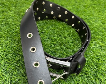 Black Leather Belt with Star Studs, Full Grain Cowhide Belt, Silver Eyelets, Punk Rock Fashion Belt, Gothic Accessory,gift for husband