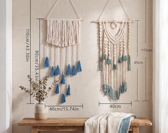 Macrame Wall Hanging with Tassel Design, Boho Woven Tapestry Decor for Bedroom Living Room, Housewarming Gift