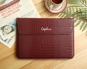 Custom Laptop Case and Stand, Personalised Leather Portfolio Case, Croc Print Laptop Cover, MacBook 11/13/15 inch, Laptop bag, Custom gift