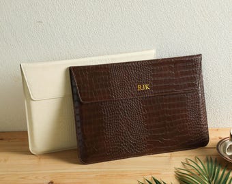 Personalized Laptop Bag, Custom Croc Print Leather Sleeve for MacBook, 13 16 inch Laptop Case, Laptop Stand Cover, File Organizer, Briefcase
