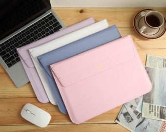 Personalised PU Leather Laptop Sleeve, Case For MacBook 13 15 Inch, Custom Embossed Laptop Case, Gifts for Her,Envelope Stand bag,Laptop bag