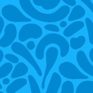May include: A seamless pattern featuring abstract shapes in varying shades of blue. The design includes organic, droplet-like forms and rounded shapes, creating a visually dynamic and textured effect. The background is a lighter shade of blue.