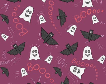 Ghost and Bat Seamless Pattern – Halloween Digital Paper (Digital Download)