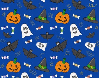 Cute Halloween Seamless Pattern – Pumpkin, Ghost & Bat Digital Paper (Digital Download)