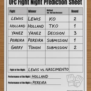 UFC Fight Night Prediction Sheet – MMA Printable Game (Instant Download)