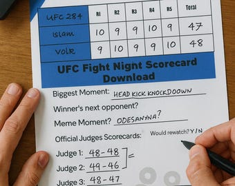 UFC Fight Night-scorekaart – afdrukbare pdf