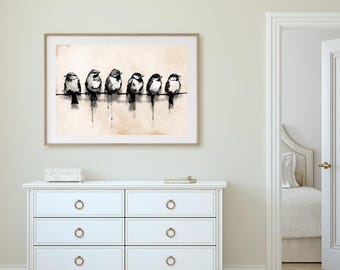 Black and White Birds Wall Art | Minimalist Birds Decor (Digital Download)