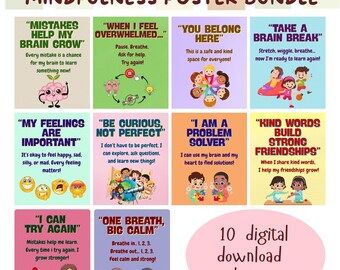 Mindfulness- en affirmatieposters voor kinderen | Bundel Back-to-School Mindfulness-poster (10 ontwerpen)