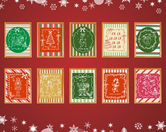Bundel retro kerstmuurkunst | Vintage kerstdecor (digitale download)