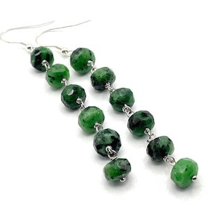 Ruby Zoisite Earrings, Italian Sterling Silver, Long Stone Dangles, Gemstone Jewelry, Uk Christmas Gift for Her, Made in Italy