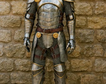 Handcrafted Steel Knight Armor – Full Suit with Chainmail, Renaissance Warrior Costume
