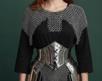 Female Warrior Armor: Gold Corset, Chainmail Cape - LARP Cosplay Costume