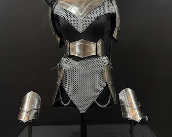 Women’s Medieval Armor Set – Knight Armor with Chainmail for Cosplay SCA LARP & Renaissance Wear
