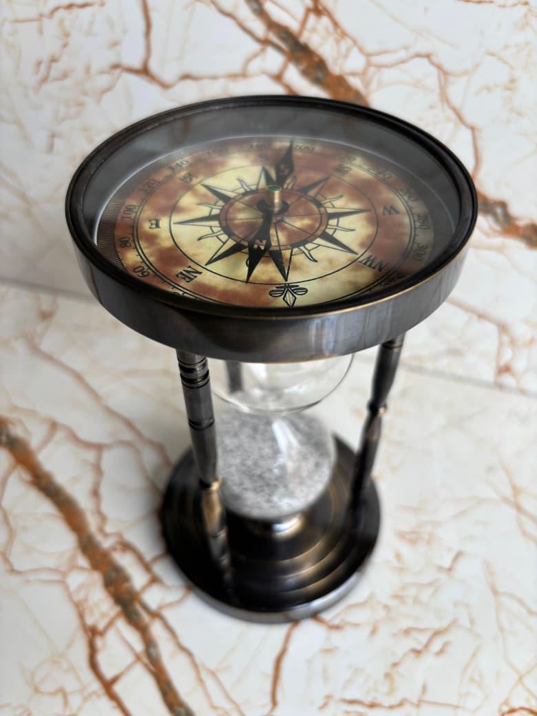 サンドタイマー 3分用砂時計：ヴィンテージ風 真鍮製 黒砂時計