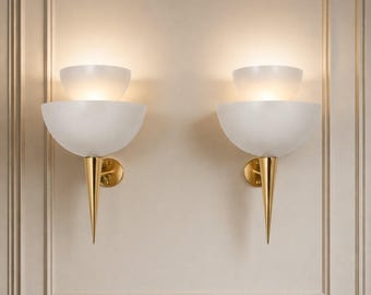 Moderne Messing Doppel Wandleuchte, Mid Century Stilnovo Lampen Paar