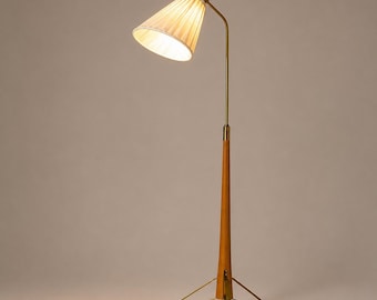 Lampada da terra in stile Mid-Century Modern / Lampada da terra con treppiede in legno / Illuminazione minimalista per l'arredamento di casa / Lampada in stile vintage