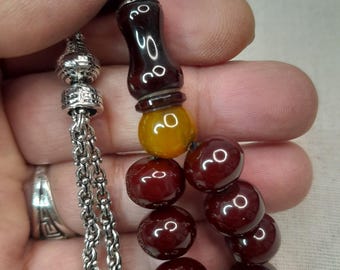 Ottoman Style Wheel Cut Pressed Amber Worry Beads  Turkish Tasbih Islamic Misbaha Meditition Tesbih