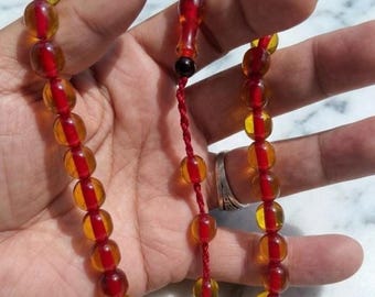 Ottoman Style Pressed Fire Amber Tasbih, Full Capsule Cut Tasbih, Turkish Prayer Beads,  Misbaha