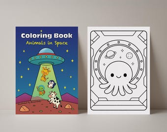 Kawaii Weltraum Tiere Procreate Malbuch für Kinder: 27 Druckbare Seiten (Digitaler Download)