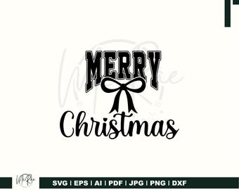 Merry Christmas SVG Bundle - Holiday Gift Bow Design, Christmas Typography, SVG Cut Files for Cricut & Silhouette, Xmas Decoration
