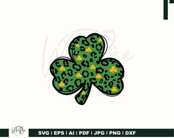 Leopard Shamrock Leaf SVG, St Patricks Day, Cheetah Print Lucky Charm, Irish Pride PNG, Retro St Pattys Day Graphic, Digital Cut File