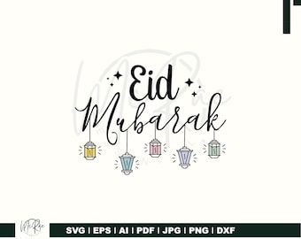Arquivos de corte SVG para decoração de lanternas com tema Eid Mubarak (Download digital)