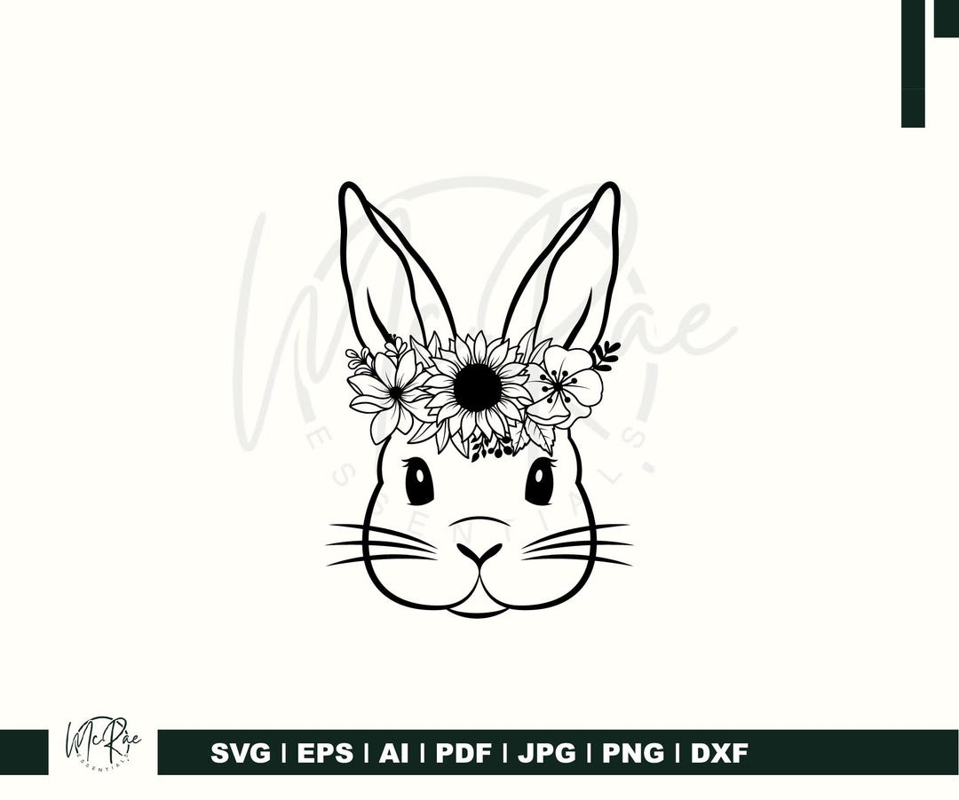 Bunny With Flower Crown SVG, Floral Easter Rabbit Head Clipart ...