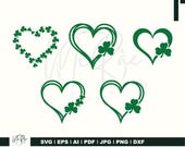 Heart SVG Bundle, St Patricks Day Clover Hearts, Lucky Heart SVG for Cricut, Green Shamrock Border, Irish Heart Silhouette, Digital Download