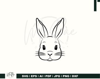 Cute Bunny Head SVG, Minimalist Rabbit Face Cut File, Simple Easter Bunny Clipart, Hand Drawn Spring Animal Vector for T-Shirts & Decals