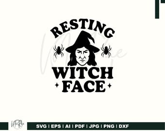 Resting Witch Face Halloween Witch Graphic | Spooky Witch Design with Spiders | Funny Witch Face Digital Download | Halloween Decor