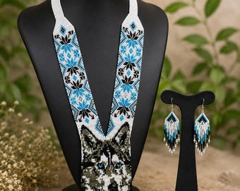 Handgjorda halsband med vargfröpärlor och örhängen | Infödda inspirerade bohemiska franssmycken