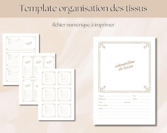 Hojas de tela para coser imprimibles: inventario en PDF y tarjetas de muestra (4 modelos)