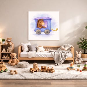 Horse Nursery Wall Art Printable – Farm Baby Room Decor, Watercolor Animal Train Print, Digital Download image 1