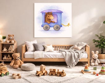 Horse Nursery Wall Art Printable – Farm Baby Room Decor, Watercolor Animal Train Print, Digital Download