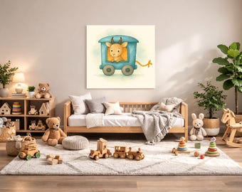 Antelope Nursery Wall Art Printable – Safari Baby Room Decor, Watercolor Animal Train Print, Digital Download