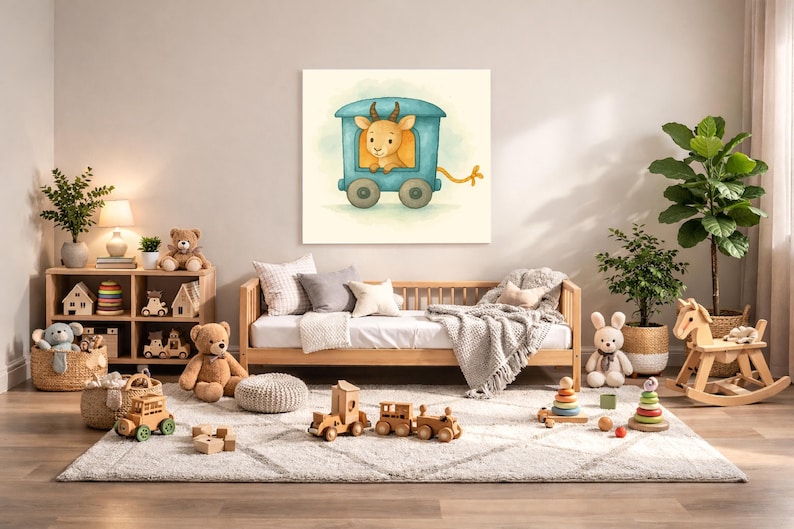 Antelope Nursery Wall Art Printable – Safari Baby Room Decor, Watercolor Animal Train Print, Digital Download image 1