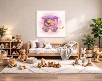 Anteater Nursery Wall Art Printable – Rainforest Baby Room Decor, Watercolor Animal Train Print, Digital Download