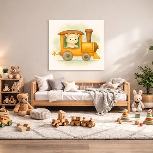 Goat Nursery Wall Art Printable – Farm Baby Room Decor, Watercolor Animal Train Print, Digital Download image 1