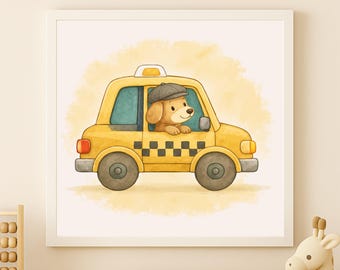 Watercolor Dog Taxi Wall Art Printable – Kids Room Decor (Digital Download)