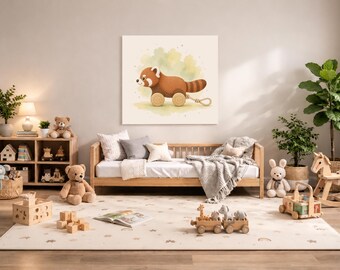 Arte de parede imprimível para quarto de bebê com tema de panda vermelho – Decoração para quarto de bebê com tema de floresta