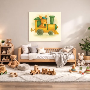 Kangaroo Nursery Wall Art Printable – Safari Baby Room Decor, Watercolor Animal Train Print, Digital Download image 1