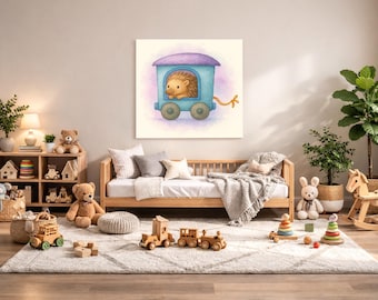 Echidna Nursery Wall Art Printable – Woodland Baby Room Decor, Watercolor Animal Train Print, Digital Download