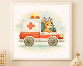 Aquarell Antilope Krankenwagen Druck - Kinderzimmer Wandkunst (Digitaler Download)