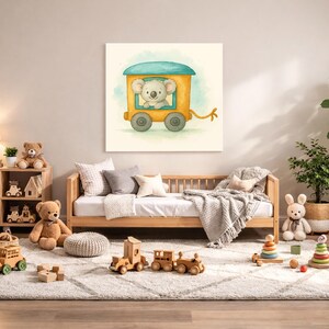 Koala Nursery Wall Art Printable – Rainforest Baby Room Decor, Watercolor Animal Train Print, Digital Download image 1