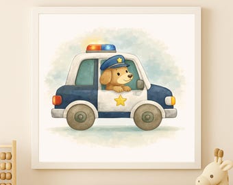 Impresión de acuarela de un perro policía – Arte mural para habitación infantil (descarga digital)