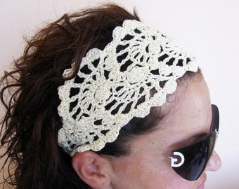 Mother's Day Headband Boho Summer Beach Crochet Bandana Bridal Lace Hairband Summer Boho Crochet Head Wrap_Wedding Hair ON SALE 10% SALE