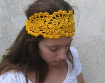 ON SALE 10% SALE Teen Girls Crochet Headband_Summer Beach Bandana_Crochet Lace Boho Headband_Bridal Shower Lace Bandana_Bohemian Hair Bandan