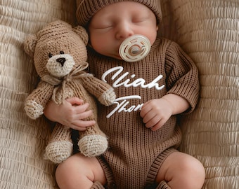Custom Embroidered Name Baby Romper Set, Personalized Outfit, Baby Boy Girl Romper, Coming Home gift, Baby First Birthday