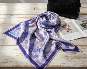 Maulbeerseiden Schal, Lavendel Blumen Halstuch, Hair Wrap